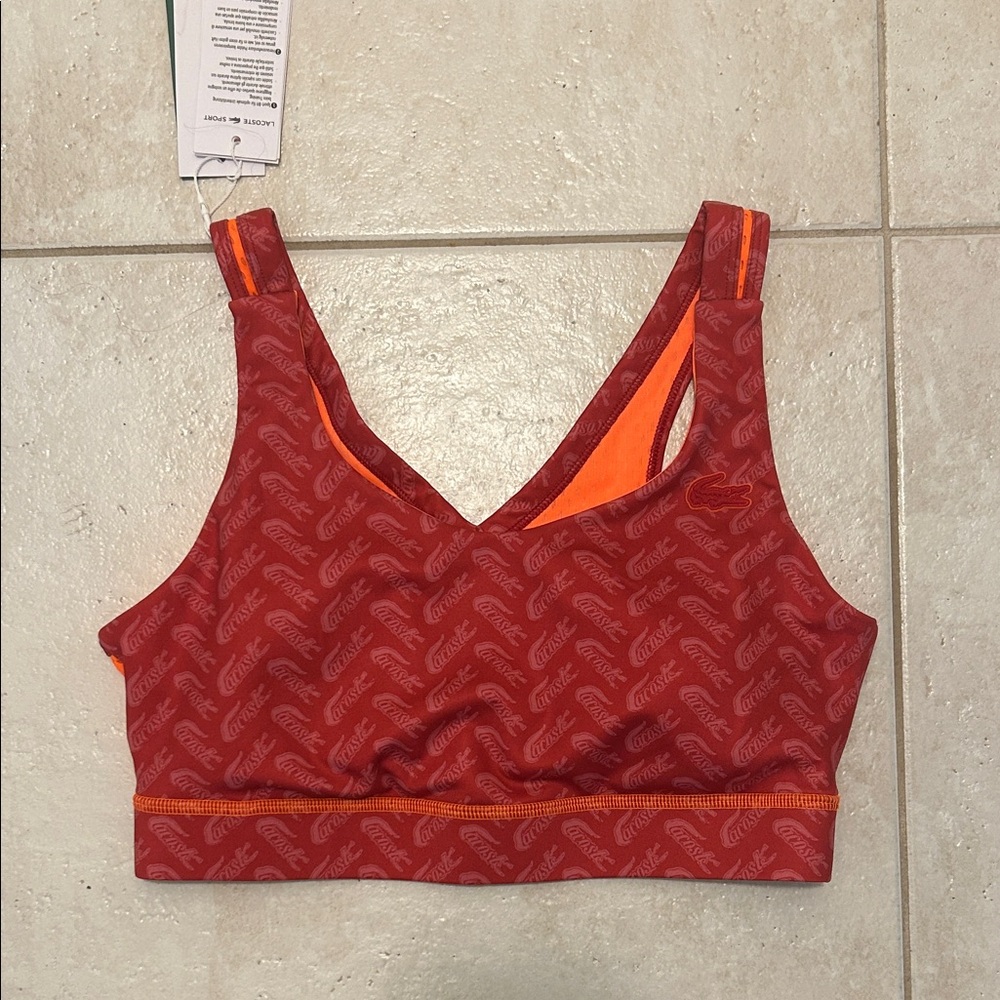 Lacoste Red and Orange Sports Bra and Biker Shorts